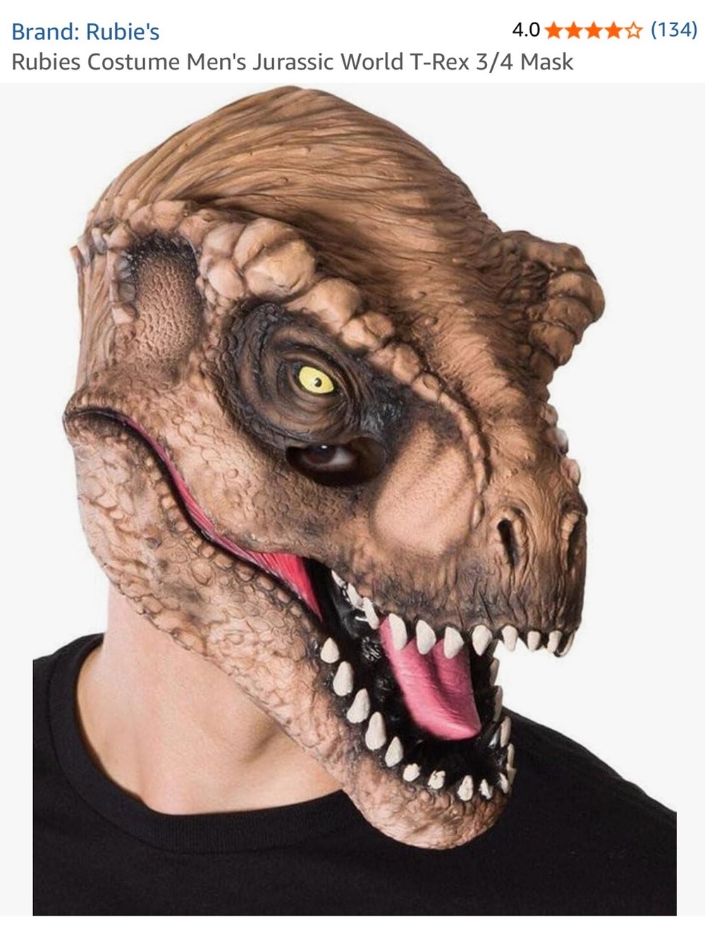 Rubie's Brown T-Rex Dinosaur Mask with Pink Mouth Accents. Jurassic Park
